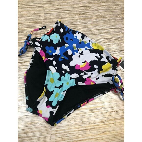 H-57 Hula Honey High waist laced sides bikini Bottom BLACK FLORAL size XS new - Picture 1 of 1